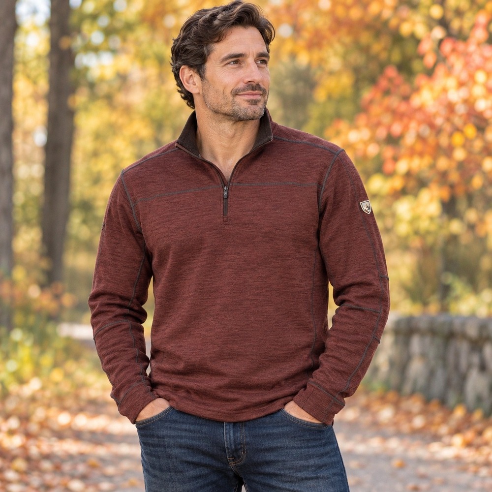 Kuhl Ryzer 1/4 Zip Pullover Mens L Burgundy Heather Thumbholes Hiking 3112 Gorp